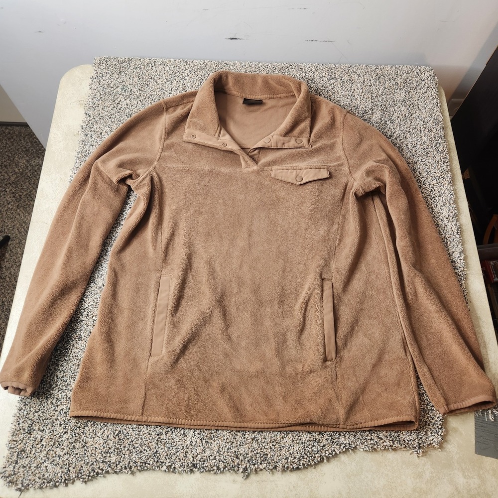 32 Degrees Heat Mens Tan Fleece Snap Mock Neck Pullover Sweater Size Medium